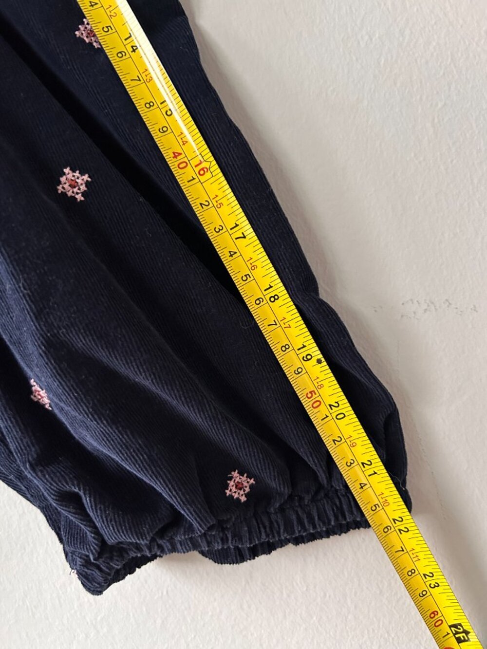 Madewell Embroidered Corduroy Button-Back Peplum Top Navy Floral Puff Sleeve L - Picture 9 of 9
